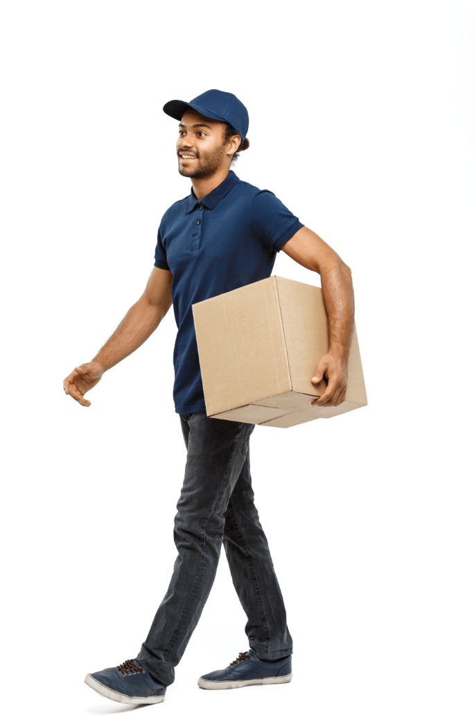 Young man carrying a box