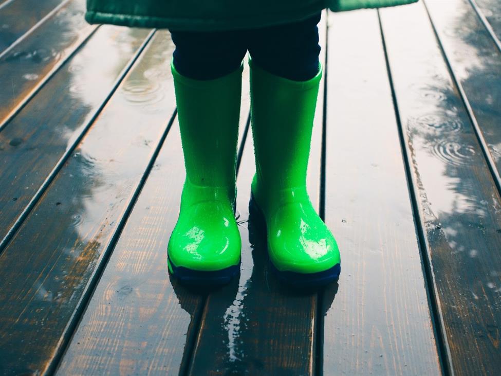 Bright green rain boots