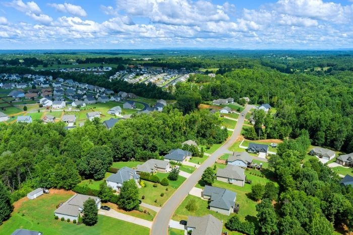 Aerial view of suburbs