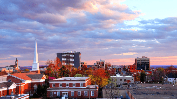 View of buildings in Fayetteville, Arkansas
