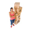 woman with standing next to boxes
